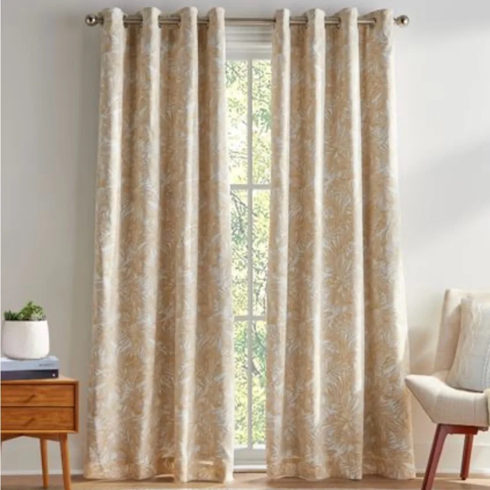 Tommy Hilfiger Tropical Floral Curtain Panel Pair Sahara Sun - 108 Inches - Picture 1 of 7